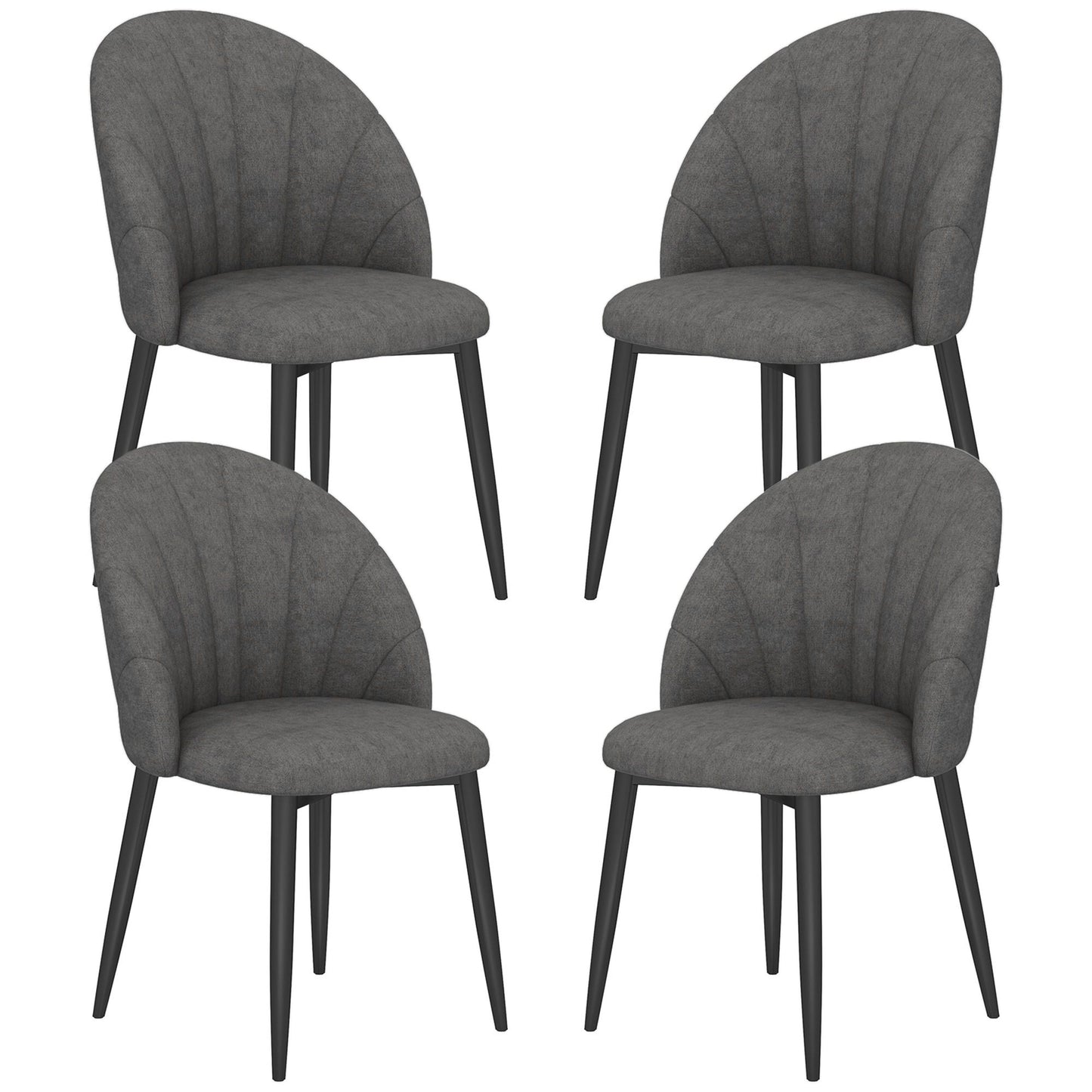 Modern Dining Chairs Set of 4, Upholstered Dining Room Chairs with Metal Legs, Shell Backrest, Padded Seat, Dark Grey