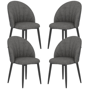 Modern Dining Chairs Set of 4, Upholstered Dining Room Chairs with Metal Legs, Shell Backrest, Padded Seat, Dark Grey