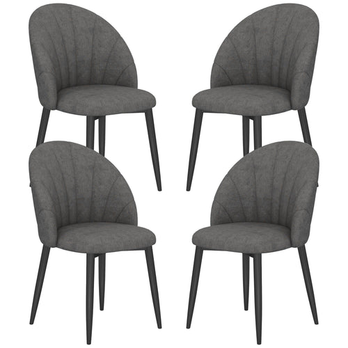 Modern Dining Chairs Set of 4, Upholstered Dining Room Chairs with Metal Legs, Shell Backrest, Padded Seat, Dark Grey