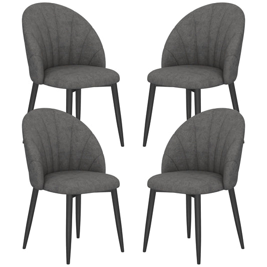 Modern Dining Chairs Set of 4, Upholstered Dining Room Chairs with Metal Legs, Shell Backrest, Padded Seat, Dark Grey
