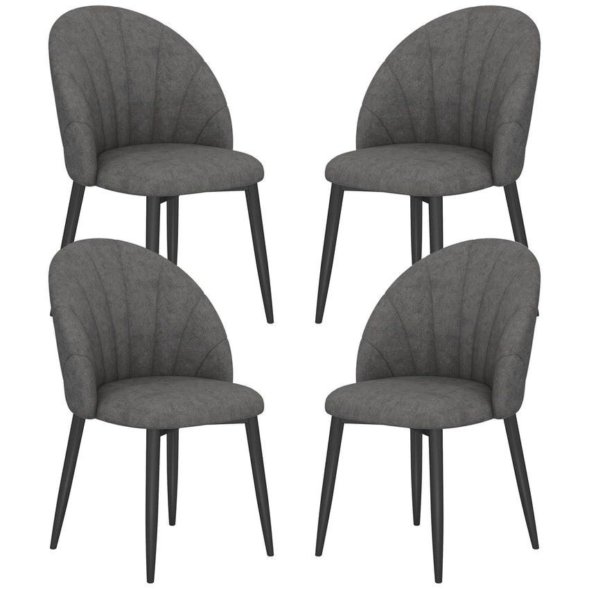 Modern Dining Chairs Set of 4, Upholstered Dining Room Chairs with Metal Legs, Shell Backrest, Padded Seat, Dark Grey
