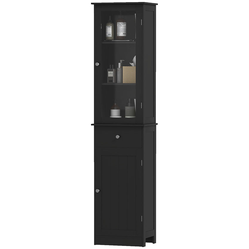 Tall Bathroom Cabinet, Bathroom Storage Cabinet with Drawers, 2 Doors and Adjustable Shelves, Black