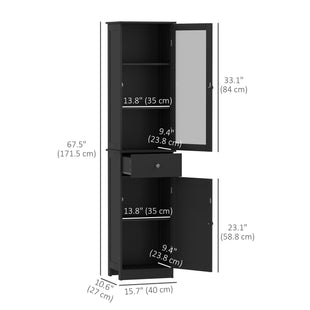 Tall Bathroom Cabinet, Bathroom Storage Cabinet with Drawers, 2 Doors and Adjustable Shelves, Black