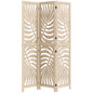 3 Panel Room Divider, Detachable Folding Privacy Screens with Palm Leaf Design for Home Office, Natural Wood Finish