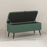 40" Ottoman with Storage, Linen Upholstered Storage Ottoman Bench with Steel Legs for Living Room, Bedroom Dark Green