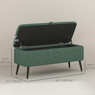 40" Ottoman with Storage, Linen Upholstered Storage Ottoman Bench with Steel Legs for Living Room, Bedroom Dark Green