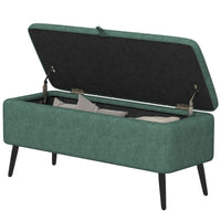 40" Ottoman with Storage, Linen Upholstered Storage Ottoman Bench with Steel Legs for Living Room, Bedroom Dark Green