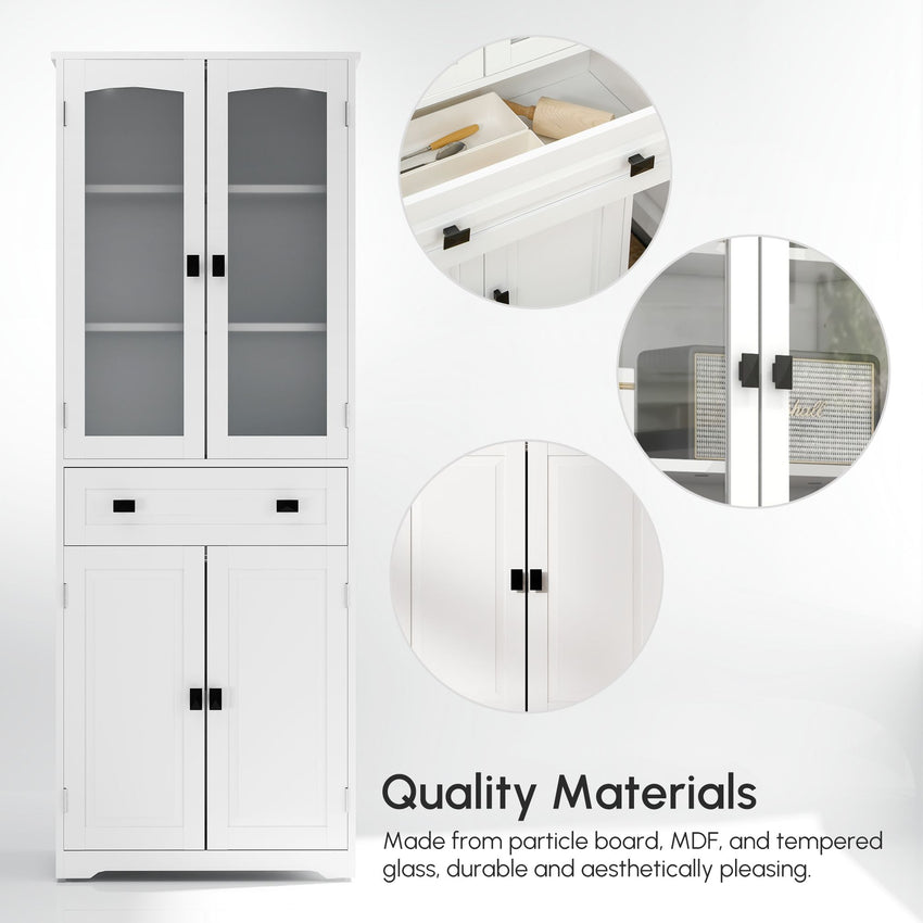 63" 4-Door Kitchen Pantry Cabinet, Freestanding Storage Cabinet Cupboard with Adjustable Shelves, White