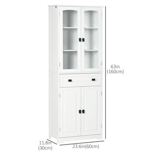 63" 4-Door Kitchen Pantry Cabinet, Freestanding Storage Cabinet Cupboard with Adjustable Shelves, White