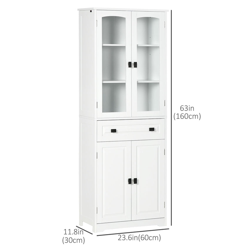 63" 4-Door Kitchen Pantry Cabinet, Freestanding Storage Cabinet Cupboard with Adjustable Shelves, White