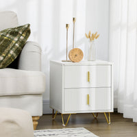 Bedside Table, Modern Nightstand with 2 Drawers, Side End Table with Metal Legs for Living Room, Bedroom, White