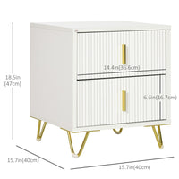 Bedside Table, Modern Nightstand with 2 Drawers, Side End Table with Metal Legs for Living Room, Bedroom, White