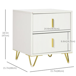 Bedside Table, Modern Nightstand with 2 Drawers, Side End Table with Metal Legs for Living Room, Bedroom, White