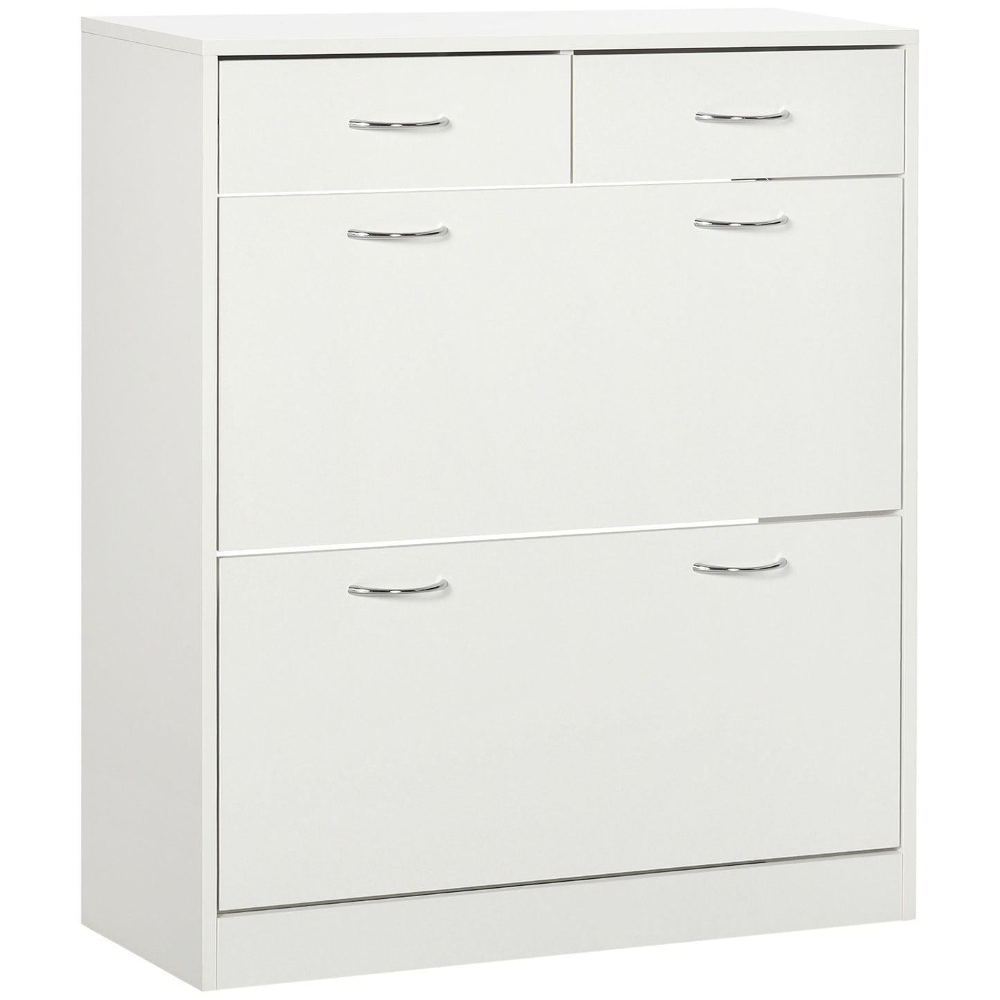 Narrow Shoe Storage with 2 Flip Drawers and Adjustable Shelves Shoe Cabinet Organizer for 12 Pairs of Shoes, White