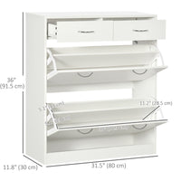 Narrow Shoe Storage with 2 Flip Drawers and Adjustable Shelves Shoe Cabinet Organizer for 12 Pairs of Shoes, White