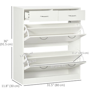 Narrow Shoe Storage with 2 Flip Drawers and Adjustable Shelves Shoe Cabinet Organizer for 12 Pairs of Shoes, White