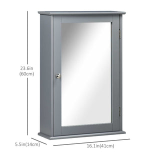Bathroom Mirror Cabinet, Wall Mounted Medicine Cabinet with Door and Shelves, Grey