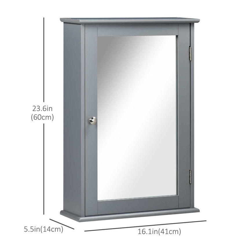 Bathroom Mirror Cabinet, Wall Mounted Medicine Cabinet with Door and Shelves, Grey