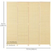 Woven Bamboo Room Divider, 4 Panel Folding Indoor Privacy Screens for Home Office, 71"x71"x0.6", Natural