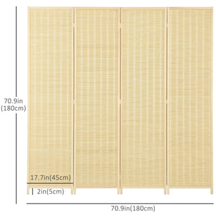 Woven Bamboo Room Divider, 4 Panel Folding Indoor Privacy Screens for Home Office, 71"x71"x0.6", Natural