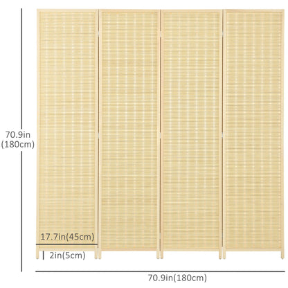 Woven Bamboo Room Divider, 4 Panel Folding Indoor Privacy Screens for Home Office, 71"x71"x0.6", Natural