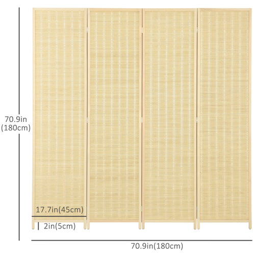 Woven Bamboo Room Divider, 4 Panel Folding Indoor Privacy Screens for Home Office, 71"x71"x0.6", Natural