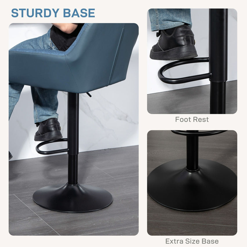 Swivel Barstools Set of 2 Adjustable Bar Stools with Footrest Armrests and PU Leather Back for Dining Room Dark Blue