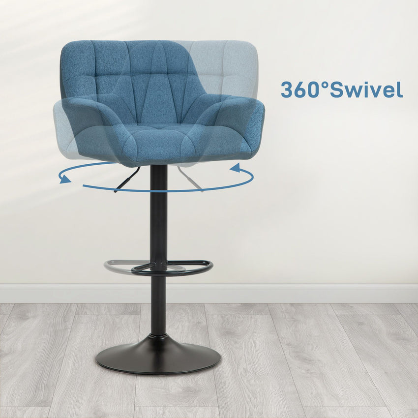 Swivel Barstools Set of 2 Adjustable Bar Stools with Footrest Armrests and PU Leather Back for Dining Room Dark Blue