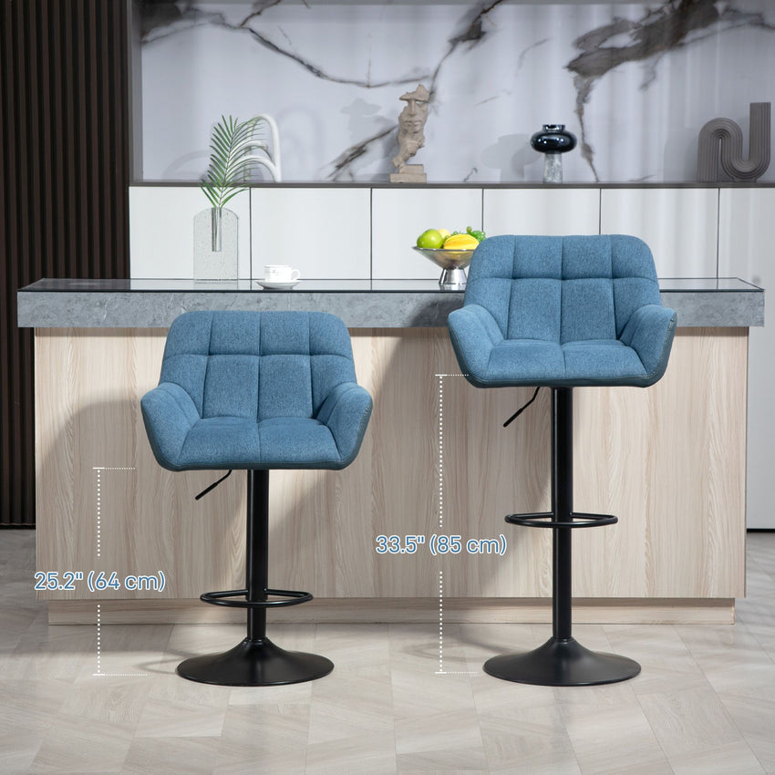 Swivel Barstools Set of 2 Adjustable Bar Stools with Footrest Armrests and PU Leather Back for Dining Room Dark Blue