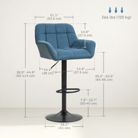 Swivel Barstools Set of 2 Adjustable Bar Stools with Footrest Armrests and PU Leather Back for Dining Room Dark Blue