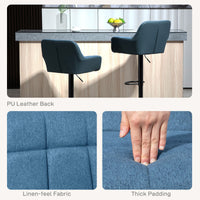 Swivel Barstools Set of 2 Adjustable Bar Stools with Footrest Armrests and PU Leather Back for Dining Room Dark Blue