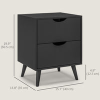 Modern Bedside Table, Nightstand with 2 Drawers and Pine Wood Legs for Bedroom, Living Room, Black