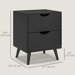 Modern Bedside Table, Nightstand with 2 Drawers and Pine Wood Legs for Bedroom, Living Room, Black