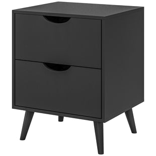Modern Bedside Table, Nightstand with 2 Drawers and Pine Wood Legs for Bedroom, Living Room, Black