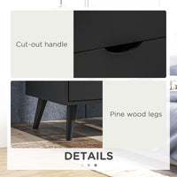 Modern Bedside Table, Nightstand with 2 Drawers and Pine Wood Legs for Bedroom, Living Room, Black