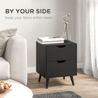 Modern Bedside Table, Nightstand with 2 Drawers and Pine Wood Legs for Bedroom, Living Room, Black