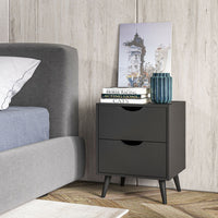 Modern Bedside Table, Nightstand with 2 Drawers and Pine Wood Legs for Bedroom, Living Room, Black