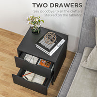Modern Bedside Table, Nightstand with 2 Drawers and Pine Wood Legs for Bedroom, Living Room, Black