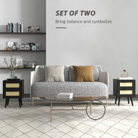 Boho Nightstands Set of 2, Bedside Tables with 2 Drawers for Living Room, Bedroom, Black