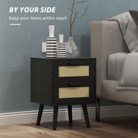 Boho Nightstands Set of 2, Bedside Tables with 2 Drawers for Living Room, Bedroom, Black