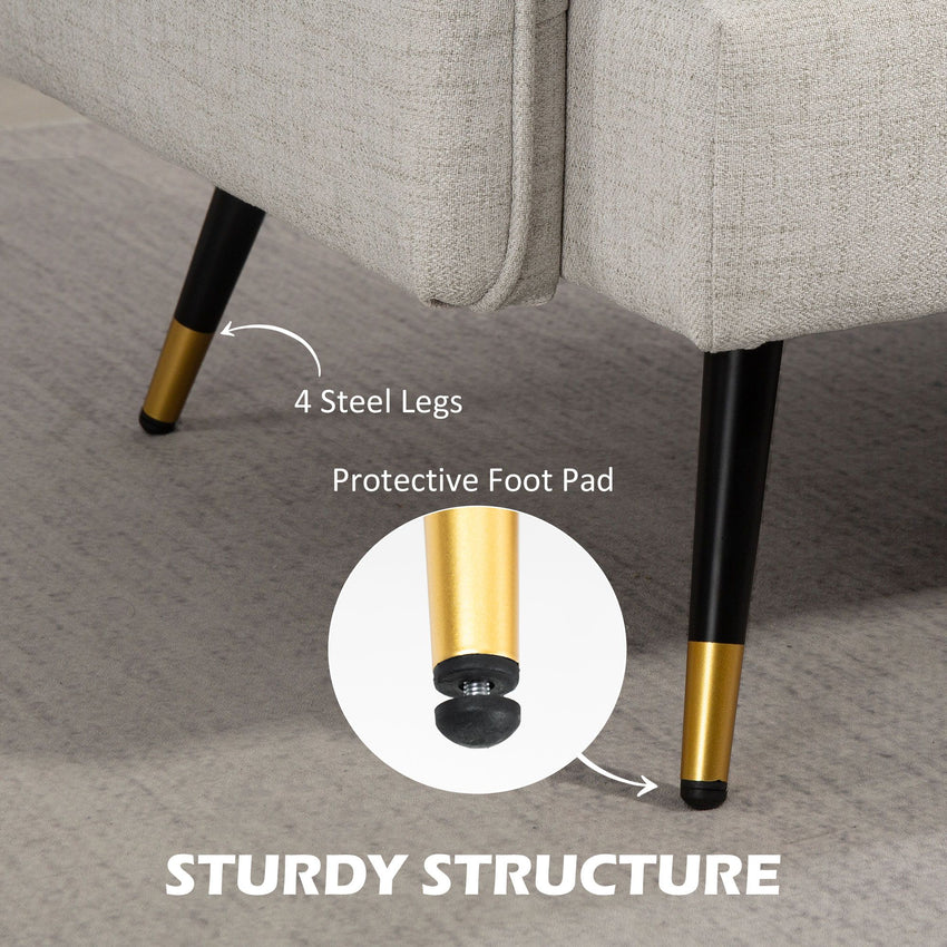 Modern 55" Loveseat, Fabric Love Seat Sofa with Button Tufted Back, Steel Legs for Bedroom, Living Room, Cream White