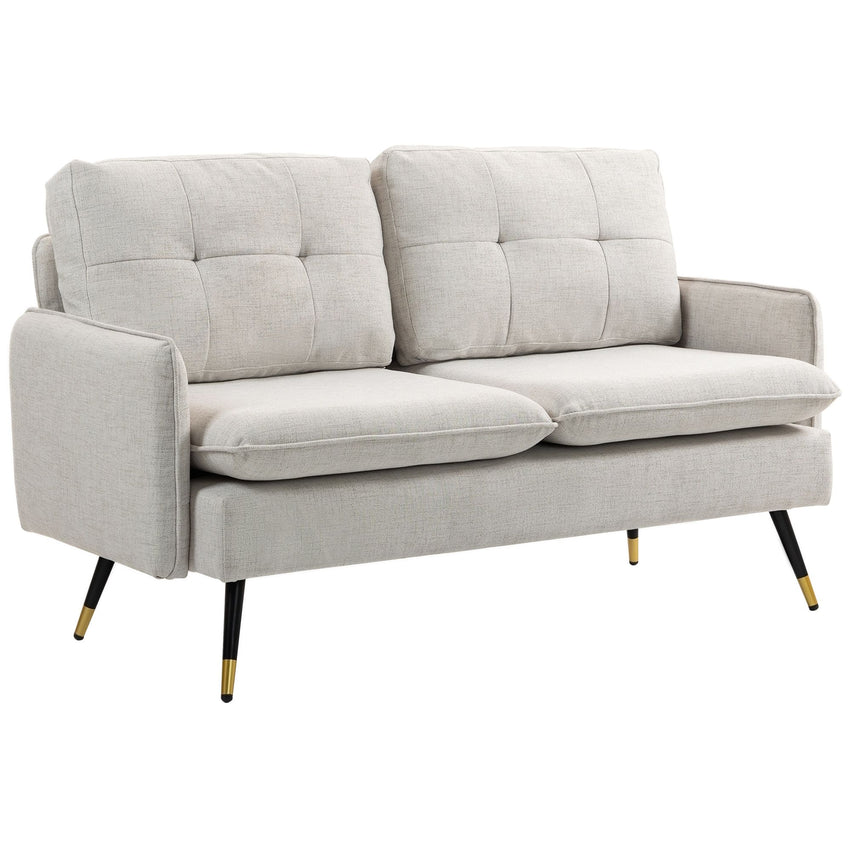 Modern 55" Loveseat, Fabric Love Seat Sofa with Button Tufted Back, Steel Legs for Bedroom, Living Room, Cream White