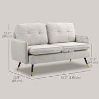 Modern 55" Loveseat, Fabric Love Seat Sofa with Button Tufted Back, Steel Legs for Bedroom, Living Room, Cream White