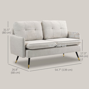 Modern 55" Loveseat, Fabric Love Seat Sofa with Button Tufted Back, Steel Legs for Bedroom, Living Room, Cream White