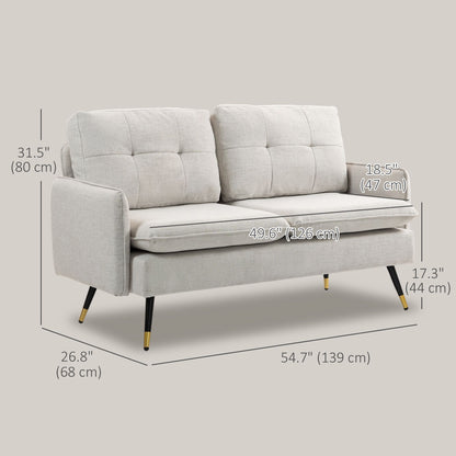 Modern 55" Loveseat, Fabric Love Seat Sofa with Button Tufted Back, Steel Legs for Bedroom, Living Room, Cream White