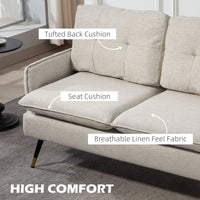 Modern 55" Loveseat, Fabric Love Seat Sofa with Button Tufted Back, Steel Legs for Bedroom, Living Room, Cream White