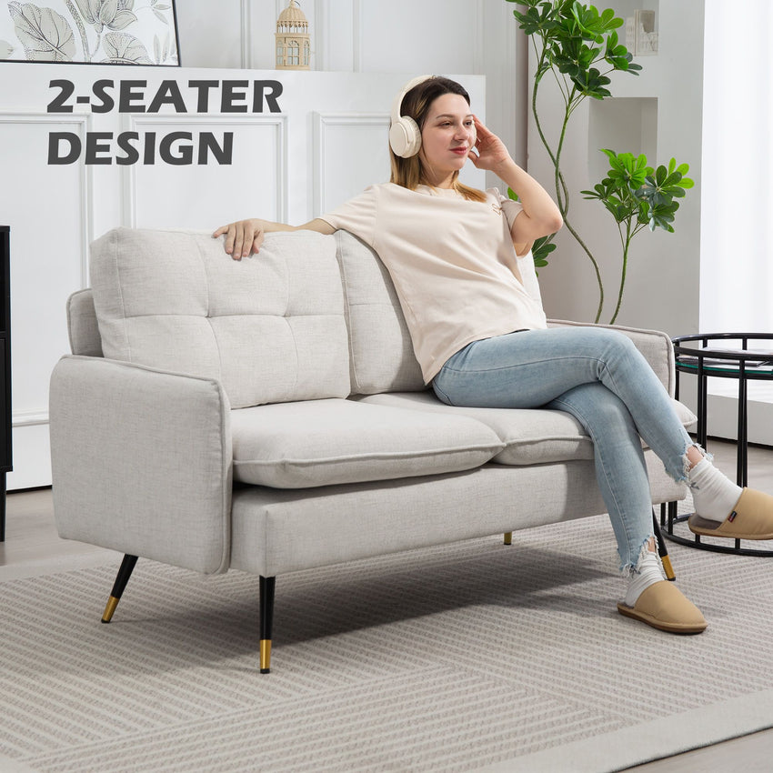 Modern 55" Loveseat, Fabric Love Seat Sofa with Button Tufted Back, Steel Legs for Bedroom, Living Room, Cream White