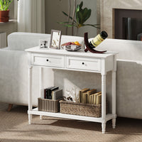 Hallway Console Table, Modern Entryway Table with 2 Drawers, Storage Shelf, Turned Legs for Living Room, Bedroom, White