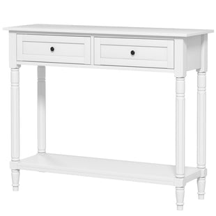 Hallway Console Table, Modern Entryway Table with 2 Drawers, Storage Shelf, Turned Legs for Living Room, Bedroom, White