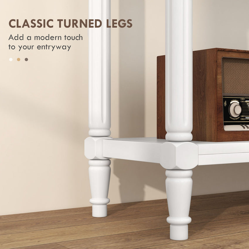 Hallway Console Table, Modern Entryway Table with 2 Drawers, Storage Shelf, Turned Legs for Living Room, Bedroom, White